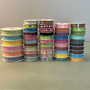 American Craft and Accents Spools of Ribbon Lot of 48 Various Colors and Designs